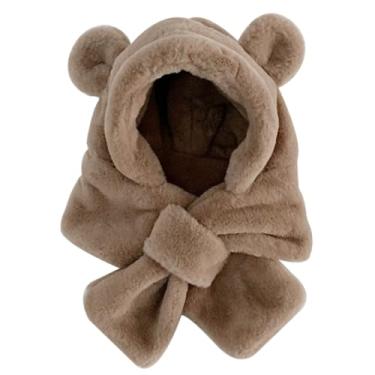 Imagem de Cachecol infantil com orelhas fofas de poliéster para inverno chapéu de urso térmico cachecol à prova de vento cor sólida lavável à mão chapéu de urso cachecol para 6 meses a 2 anos de idade, chapéu