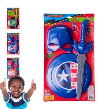 Imagem de Kit Fantasia Infantil Espada Escudo e Máscara Heróis Homem-aranha Capi