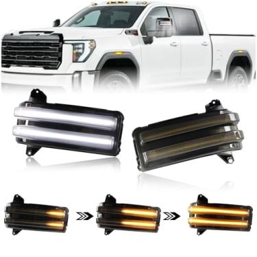 Imagem de KEEGTBOX Luz espelhada lateral sequencial fumê Switchback luzes brancas de estacionamento e circulação diurna para Silverado e Sierra 2500HD 3500HD 2020-2023 Conjunto de indicador de pisca-pisca âmbar