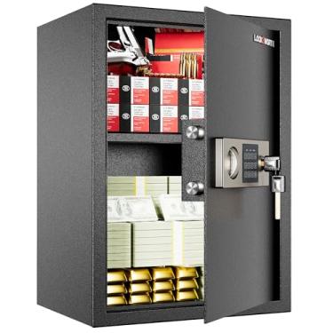 Imagem de Locksworth Caixa de segurança com prateleira removível, fechadura para chave e teclado digital eletrônico, cofre pessoal para joias, arma, pistola, dinheiro, documentos, âncora de parede/chão,