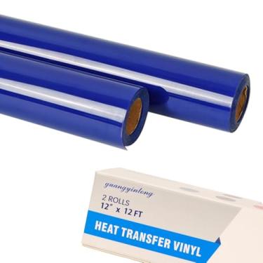 Imagem de guangyintong Rolos de vinil HTV de transferência de calor azul, 2 rolos de 30,5 cm x 3,7 m de vinil azul para camisetas superfície brilhante HTV vinil para todas as máquinas de corte fácil de cortar e