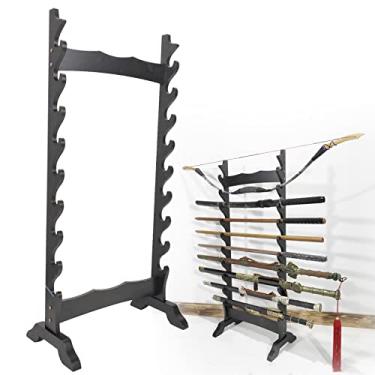 Imagem de Suporte de espada prateleira de exibição de espadas, suporte de suporte de espada de 16/24 níveis, suporte de exibição de katana de madeira de dupla face, suporte de exibição de espada samurai, s