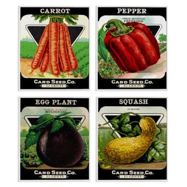 Imagem de Stupell Industries Conjunto de arte giclée emoldurado de 4 peças vintage Farm Garden Vegetables, design de Lil' Rue, 28 x 35 cm