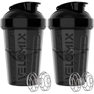 Imagem de VELOMIX Pacote com 2 frascos de proteína de 590 ml para misturas de proteínas - 2 batedeiras de arame | Coqueteleiras à prova de vazamento para shakes de proteína e pré-treino | Pacote de garrafa