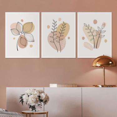 Imagem de Kit Quadro Decorativo Boho Folhas Tons De Bege Mold Branca - Inove Pap
