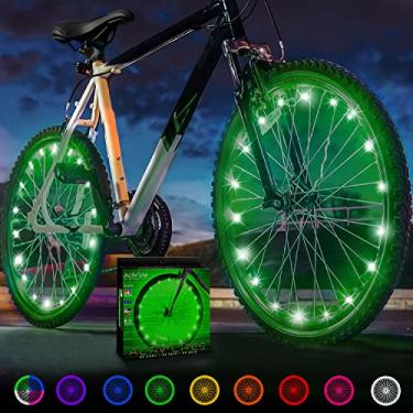 Imagem de Activ Life Luzes de LED para rodas de bicicleta – Recheio festivo – Rodas de bicicleta iluminadas – Equitação noturna de Natal – Iluminação de bicicleta Raio de bicicleta brilha para crianças – Verde