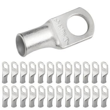 Imagem de Selterm 4 AWG 3/8" (almofada larga) (25 peças), UL Marine Grade Wire Lugs, extremidade do cabo de bateria, ilhós de cobre estanhado, conectores de terminal de anel tubular [B40]