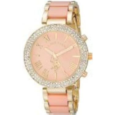 Imagem de U.S. Polo Assn. Relógio feminino USC40063 dourado e pulseira rosa