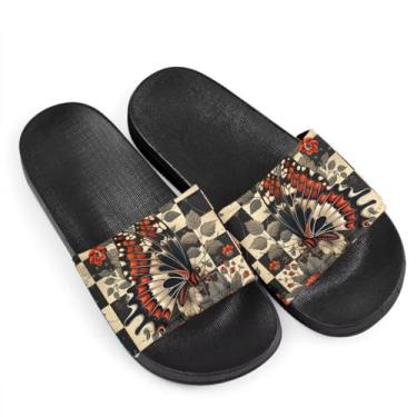 Imagem de Howilath Pantufas deslizantes de verão com estampa de borboleta azul para homens, mulheres e crianças, girassol, colorido, tie-dye animais, chinelos de casa, antiderrapante, leve, Flor de borboleta