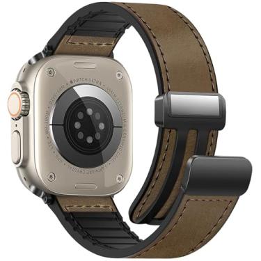 Imagem de WestEagle Pulseiras de couro magnéticas compatíveis com Apple Watch Ultra séries 1/2 SE/10/9/8/7/6/5/4/3 de 49 mm, 46 mm, 45 mm, 44 mm e 42 mm (série 3/2/1)