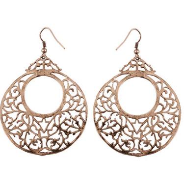 Imagem de Brincos de joia com pingente de rubies falsos de filigrana boêmia em tom de ouro antigo para mulheres da Touchstone