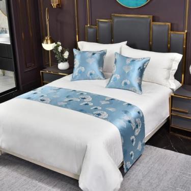 Imagem de HSTANGKY Lenço de caminho de cama de hotel, leve, durável, colchas, proteção, quarto, casamento, quarto, toalha de cama, decorações de cama modernas, mantas de cama para pés da cama - azul claro||King