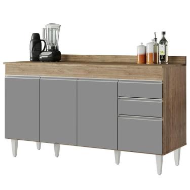 Imagem de Balcão Gabinete Para Pia Com Tampo 150cm Marrocos Castanho-cinza - Lumil