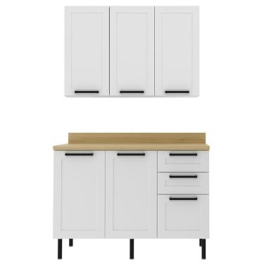 Imagem de Armario Aereo Balcao Com Tampo Mdf 120 Cm Cz33 Branco Carvalho Tecno Mobili