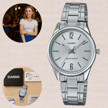 Imagem de Relógio Feminino Casio Pequeno Pulseira Aço Inoxidável Resistente Água