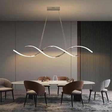 Imagem de Altura ajustável 120 cm Lustre LED moderno para sala de jantar Bar Cozinha decoração de sala Trabalho Pendurado Lustre luminárias (Chrome)