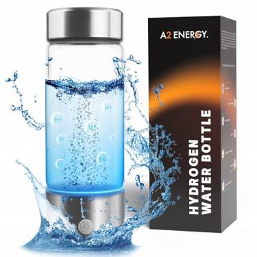 Imagem de Garrafa de água de hidrogênio A2, gerador de água de hidrogênio de vidro de 420 ml, garrafa de água de hidrogênio recarregável, ionizador de água de hidrogênio portátil com tecnologia SPE/PEM para