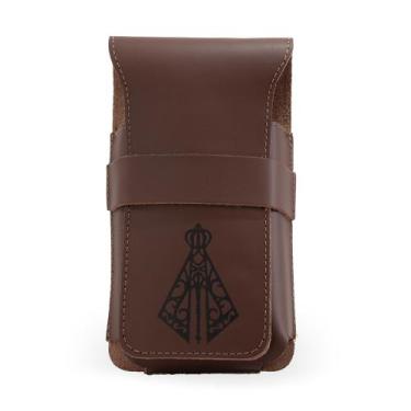 Imagem de Bainha Nossa Senhora Porta Celular Rústica 100% Couro Country Presa No