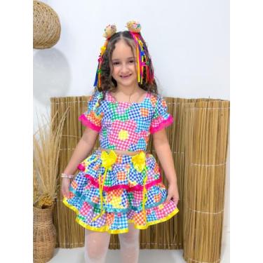 Imagem de Conjunto De Quadrilha Infantil Menina Cropped Saia Festa Junina Julina