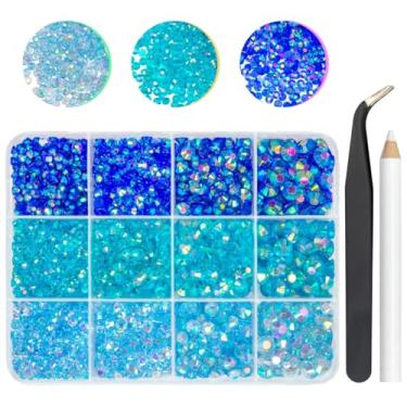 Imagem de qiipii Resina de geleia azul transparente strass a granel 3 mm, 4 mm, 5 mm, 6 mm, pedras de água-marinha planas para artesanato safira azul real AB pedras de resina diamantes para unhas olhos rosto