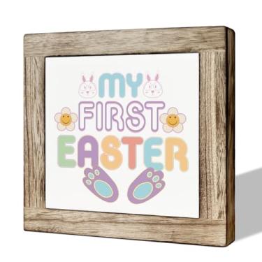 Imagem de MLTEye Minha 1ª Placa De Páscoa, Decoração Mesa, Placas Caixa Madeira Para Prateleira Festa Em Casa, Presente Primeira Viagem Bebê, Com Frases