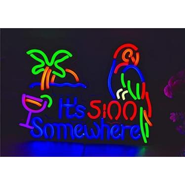 Imagem de FINEON Letreiro De Neon Em Vidro Real It'S 500 Some Where Parro Led 17 * 13 Pol. Decoração Light Beer Bar Pub Garage Room