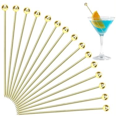 Imagem de 15PCS Gold Cocktail Picks for Drinks, Stainless Steel Fancy Cocktail Toothpicks, Reusable Metal Cocktail Skewers, 4.3 IN Party Garnish Sticks Martini Picks for Olives Appetizers Fruit Bloody Mary