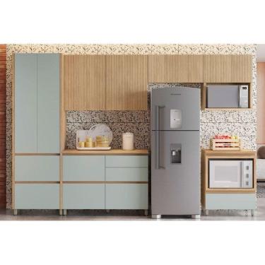 Imagem de Cozinha Modulada Nesher Rainha Gourmet 6 Peças (3Aéreos+2Balcões+1Paneleiro) C6P01 Nature/Verde-Nesher