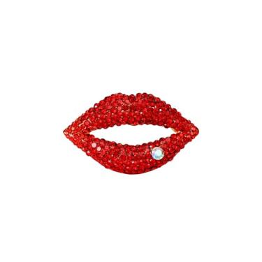 Imagem de YISXVD Broche de lábio vermelho com strass brilhante e glamouroso broche de batom para mulheres, joias de festa para blazer, casaco, chapéu, bolsa, Large, Metal, Sem Pedra Preciosa