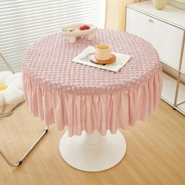 Imagem de Round Tablecloth with Skirt, Stretchy Fitted Table Covers Wrinkle Resistant Polyester Table Cover with Pleated Ruffle Skirt for Party, Wedding and Banquet Decoration(Pink,80cm(31in))