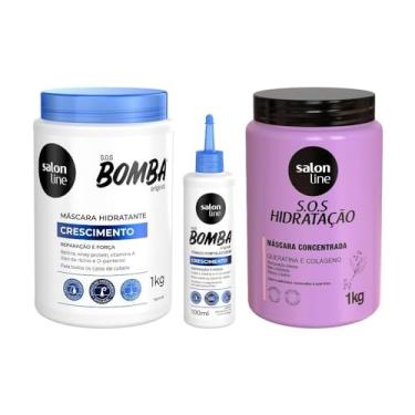Imagem de Salon Line, SOS Bomba + SOS Hidratação com 2 Máscaras e 1 Tônico, Não Veganos - Todos os Tipos de Cabelos, 100ml e 1kg