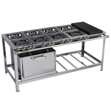 Imagem de Fogão Industrial Stori Premium 8 Bocas 30x30 Forno Com Chapa M24 Aço Inox 430 Metalmaq Fogão Baixa Pressão
