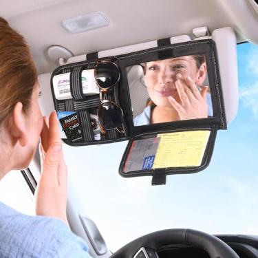 Imagem de High Road Organizador de viseira de sol para carro com seguro oculto e bolso de registro, espelho inquebrável e painel de armazenamento Molle para óculos de sol e essenciais para dirigir