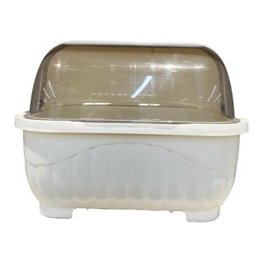 Imagem de WeiLaiKeQi Escorredor de pratos, Escorredor de pratos, economizador de espaço, à prova de poeira, com tampa, prateleira de drenagem, suporte para secador de