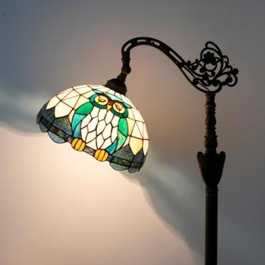 Imagem de NUODITOS Tiffany Candeeiro de chão coruja animal vitral lâmpada de leitura com abajur ajustável estilo Tiffany luz de canto para quarto, sala de estar, escritório (lâmpada incluída)
