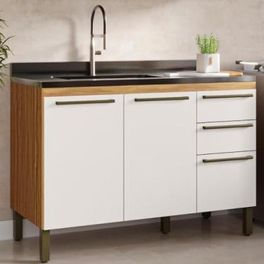 Imagem de Balcão de Cozinha para Pia 3 portas Gavetas 100% Mdf Nápoli Prime