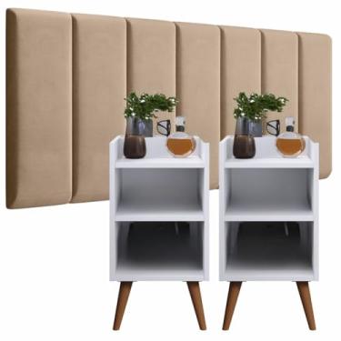 Imagem de Conjunto de 2 cabeceiras e módulo de colagem Cabeceira de quarto estofada modular 0,90/1,40/1,60/1,95(MOD BEGE/KIT MAX BRANCO,KING 1.95-10 PLACAS)