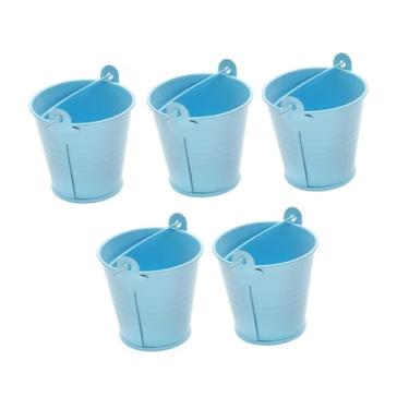 Imagem de Generic 5 peças pequenos baldes de metal baldes de gelo organizadores lembrancinhas de festa centro de mesa flores balde artesanato com alça vasos de metal, Azul