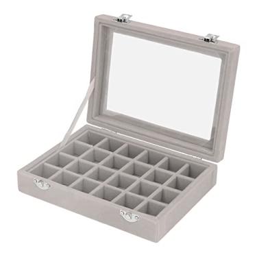 Imagem de Acouto Caixa de Jóias SM Com 24 Compartimentos Removíveis e Exibição de Vidro Eleg para S, Brincos e Klaces - Vermelho (Cinza)