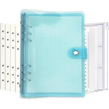 Imagem de A6 A5 6 furos, capa colorida de PVC com anel redondo e fecho de botão de pressão, pasta de arquivo para folhas soltas refil de caderno (Blue Radiance, A5)