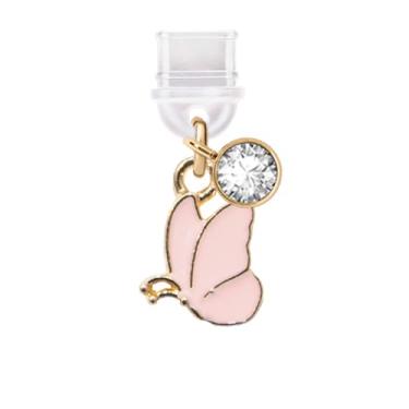 Imagem de ELISE & FONDA TP722 Porta de carregamento tipo C plugue antipoeira minúscula borboleta pingente de celular para iPhone 15/16/Samsung/OnePlus/Xiaomi/oppo telefones Android (rosa)