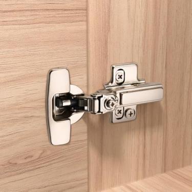 Imagem de Furniware Pacote com 10 dobradiças sem moldura, meia sobreposição macia, dobradiças europeias de controle de velocidade de ajuste 4D, ferragens de armário de cozinha ocultas de aço inoxidável, encaixe