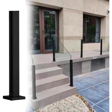 Imagem de Postes De Balaustrada De Vidro Resistentes, Postes De Balaustrada Paraproof De Poste De Corrimão De Escada De Aço Inoxidável Preto Para Escadas De Corredores De Plataforma