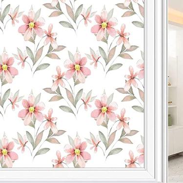Imagem de Película de janela de privacidade de flores, textura de estilo floral, filme de vidro para sala de estar e escritório em casa, L90 x C 190 cm