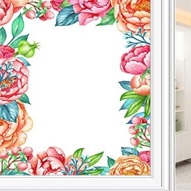 Imagem de Película de janela de privacidade de flores, textura de estilo floral, filme de vidro para sala de estar e escritório em casa, L90 x C 190 cm