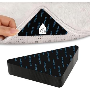 Imagem de 24 peças de pegador de tapete, antiderrapante antiderrapante para pisos e azulejos de madeira, fita de carpete dupla face durável e reutilizável, almofadas adesivas fáceis de limpar, mantêm a