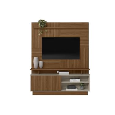 Imagem de Home p/ TV até 60 Pol Viena c/ 1 Portas e 2 Prateleiras 185x150cm Jatoba/Off White - Linea Brasil