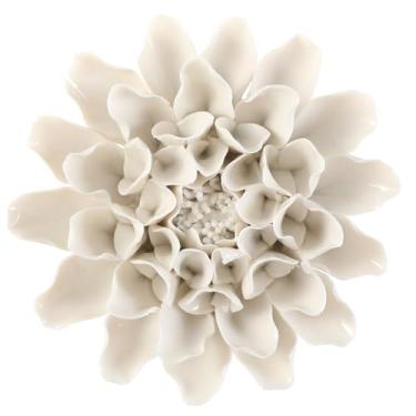 Imagem de ALYCASO Decoração de parede de flor de cerâmica arte 3D artesanal escultura de flores presentes modernos para sala de estar corredor quarto sala de jantar ao ar livre branco K6 15 cm