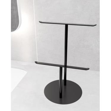 Imagem de Suporte de toalha de mão preto, toalheiro de mão de aço inoxidável em forma de T de 58 cm para banheiro, cozinha e bancada, suporte livre com base antiderrapante, comporta 2 toalhas