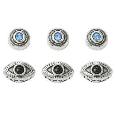 Imagem de UR URLIFEHALL 6 contas de aço inoxidável olho turco, 2 estilos, prata antiga, olho de cavalo da sorte, contas redondas para pulseira, colar, joias